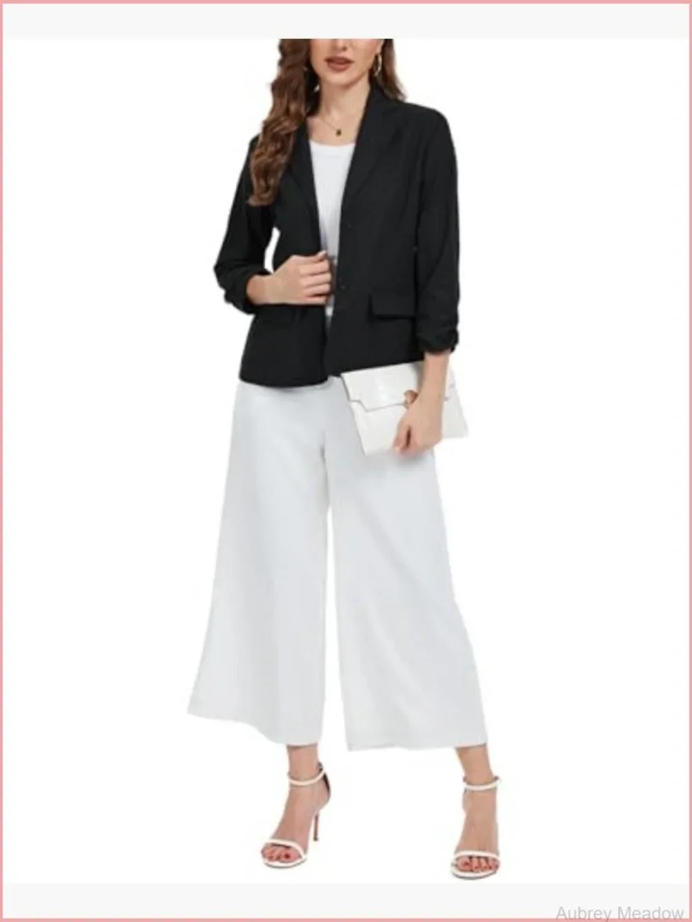 Linen Blazer Jacket Lightweight 3/4 Ruched Sleeve Button Work Office